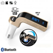 Transmissor Veicular FM/MP3 Bluetooth/SD/Aux com Microfone e 1 Entrada USB Car G7 - Dourado